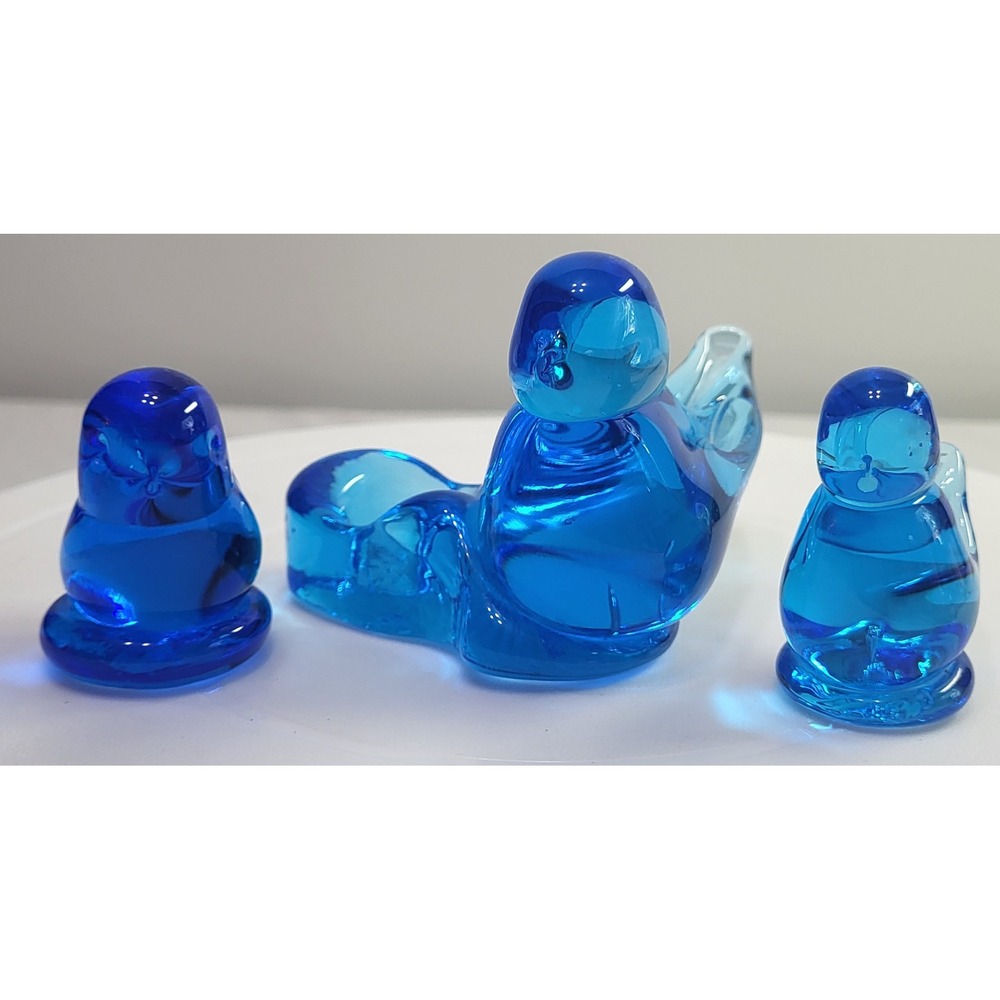 Terra Studios Bluebird of Happiness Leo Ward Art Glass Figurine Set of 3 Blue